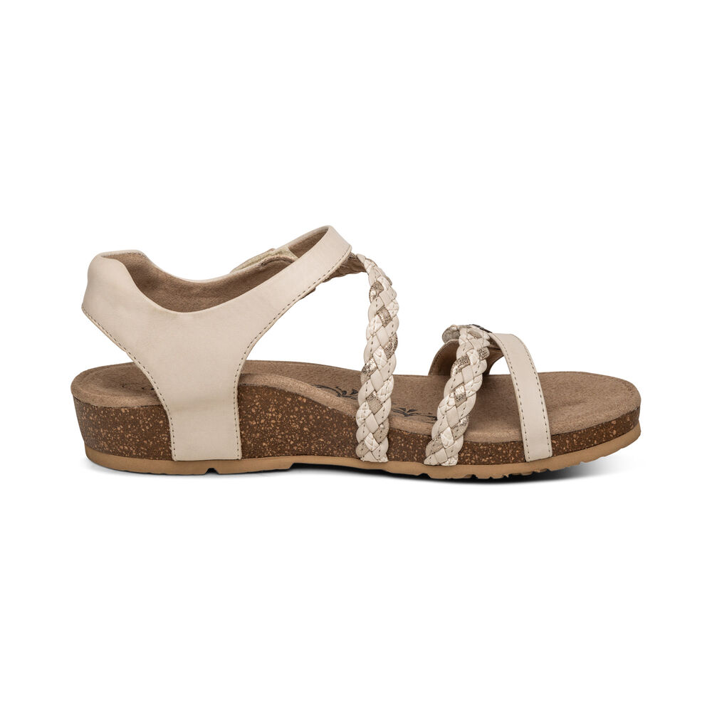 Aetrex Women's Jillian Braided Quarter Strap Sandals - White | USA NG911FK